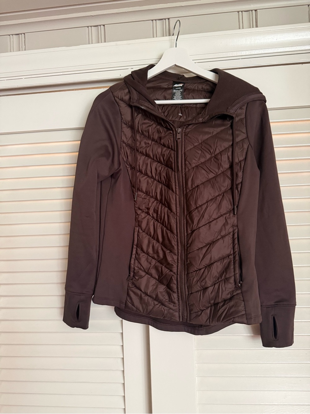 Avia Chocolate Brown Quilted Hybrid Hooded Jacket